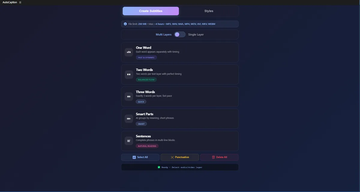 Auto Caption Styles Pack – Professional Subtitle Workflow Interface Preview